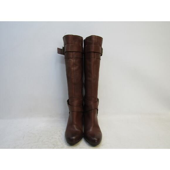 Arturo Chiang Womens Size 8 M Brown Leather Zip Buckle 15" Knee Hig Boots - Picture 5 of 11